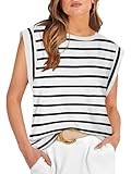 DUOEASE Top Damen Sommer Kurzarm Oberteile Rundhals Tunika Sommermode Locker Basic T-Shirt Gestreift M