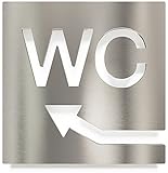 Edelstahl WC-Schild – selbstklebend & pflegeleicht – Design Toiletten-Schild mit Pfeil – W.07.E