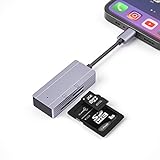 sunshot SD/TF-Kartenleser für iPhone oder iPad, tragbarer Speicherkartenleser-Adapter, unterstützt SD- und TF-Karten, Plug and Play, Keine App erforderlich