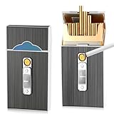 2 Stück Zigarettenetui mit Feuerzeug Elektronisch, 2 in 1 Zigarettenbox Metall, Aufladbar Zigarettenetui 20 Zigaretten, Aluminium Zigaretten Box, Schw