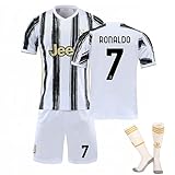 WYIILIN Fußball-T-Shirt 2021 Cristiano Ronaldo Home Stadium No. 7 C R.O.N.A.L.D.O Trikot Kinder-Fußball-Trainings-Trikot-Set mit Socken Fußball-Trikot für Erwachsene, Schwarz und Weiß M