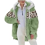 Generic Damen Leopard Print Sherpa Hoodie Übergröße Patchwork Fleece Zipper Jacke #Beige Medium