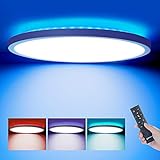 Oeegoo LED Deckenleuchte RGB Farbwechsel, Ultraslim 24W Deckenlampe Dimmbar mit Fernbedienung, Schlafzimmerlampe, Kinderzimmerlampe, Wohnzimmerlampe, 30*30*2.5cm