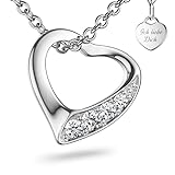 Amoonic Damen Herzkette *Heartbeat* aus 925er Silber mit Zirkoniasteinen I Eine Halskette für Ihre Liebe | Kostbares *Ich Liebe Dich* Geschenk
