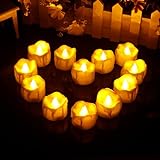 LED Teelichter mit Timer, MOPOIN 12 Stück Flammenlose LED Kerzen Elektrische Kerzen Flackernd Automatisch 6 Stunden an & 18 Stunden aus für Hochzeit Valentinstag Jubiläum Party Dekoration