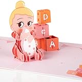 LIMAH® Pop Up 3D Baby Karte/ Geschenkkarte, Glückwunschkarte zur Geburt für Mädchen/In Rosa/ Motiv Baby Mädchen mit Fläschchen