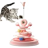 Onlynery Cat-Kugelbahn,360 ° drehbarer Drehteller Katzenspielzeug | 4 Ebenen Pet Turntable Toy Rotierende Windmühle mit Katzenfeder-Teasern und Katzenminze zum Trainieren