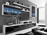lukmebel Wohnwand BETA Weiß Hochglanz Schrankwand Anbauwand Mediawand TV-Schrank mit LED-Beleuchtung Wohnzimmerschrank Wohnzimmer (Schwarz Hochglanz)