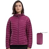OutPro Daunenjacke Damen Leichte Packbare Übergangsjacke Warme Winterjacke mit Kapuze Outdoor für Frauen Warmes Polythermal-Futter mit Taschen für Freizeit Wandern Reisen,Rosa,L
