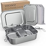 VITCOCO® Brotdose Edelstahl mit Fächern, Lunchbox Auslaufsicher 800ml, Brotzeitdose mit Trennwänd, Brotdosen Metall für Erwachsene &