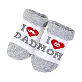 QZOSZ Baby Socken 0-3 Monate, Baumwolle Babysocken 0-3Monate Lustige Socken mit Spruch I Love You Dad & Mom Neugeborenen Babyparty Geschenke zur Geburt, Babygeschenke zur Geburt Junge M