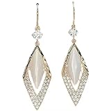 Ohrringe Damen, Weiße geometrische lange Rhombus-Imitation Opal Ohrringe Dame elegante Temperament Kristall Strass Ohrringe