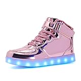 Voovix Kinder High-top LED Licht Blinkt Sneaker mit Fernbedienung-USB Aufladen Led Schuhe für Jungen und Mädchen (Rosa01, EU32/CN32)