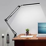 Schreibtischlampe LED Tageslicht Schreibtischlampe mit 10 Helligkeits 3 Farbstufen, Stufenloses Dimmen Einstellbare, USB Ladeanschluss, Verstellbare lange Schwinge,Energieeffizient Schwarz