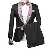 CHENGTAO Teal grün Muster Jacke Black Hose Neue Stil Anzug Hochzeit Bräutigam Blazer Party Prom Smoking Slim Fit (Color : Black 7, Size : XS)