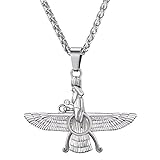 U7 Faravahar Anhänger Halskette Edelstahl Zoroastrismus Symbol Farohar Forouhar mit Weizenkette Iranische Persische Amulett Modeschmuck Accessoirefür Damen Herren
