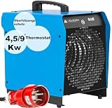 ALLEGRA Heizlüfter 9kw 400v Bauheizer Heizgebläse Bau Heizgerät Elektroheizer elektrisch Heizstrahler für Starkstrom Garage und Industrie 16A mit Thermostat Zeltheizung Heizer für B