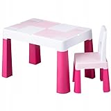 Kindermöbelset für Zimmertisch und Stuhl, Set für Kinder 1+1, Spielset, Tisch mit Bauklötzen, unter der Tischplatte Behälter für Utensilien, stabil und sicher für Kinder (rosa)