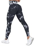 Yaavii Scrunch Butt Leggings Damen High Waist Push Up Booty Hose für Yoga Fitness Gym Workout Tie Dye Schwarz M