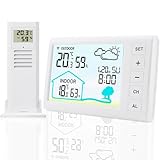 Wetterstation Funk mit Außensensor Funkwetterstationen - Digital Funkuhr Thermometer Innen und Außen, Raumthermometer, Hygrometer, Wettervorhersage, Uhrzeitanzeige, Weck