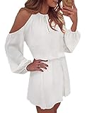 YOINS Sommerkleid Damen Kurz Schulterfrei Kleid Elegante Kleider für Damen Strandmode Langarm Neckholder A Linie Weiß-1 EU48(Kleiner als Reguläre Größe)