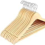 ilauke Kleiderbügel Holz,32er Holzbügel für Anzüge, Jackenbügel aus Massivholz mit 360 Grad drehbarem Haken/Einkerbungen im Schulterbereich/rutschfest Holzkleiderbügel Natur für Hemd, Anzug, Hosen
