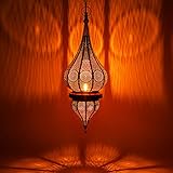 Orientalische Lampe Pendelleuchte Schwarz Fayna 55cm E27 Lampenfassung | Marokkanische Design Hängeleuchte Leuchte aus Marokko | Orient Lampen für Wohnzimmer Küche oder Hängend über den Esstisch