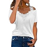 Caixunkun Bluse Damen In Bekleidung Womens Sexy Lace Solid Kurzarm Casual T-Shirt Bluse Tops, XXL
