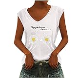 Teenager Mädchen Sonnenblume Bluse tiefer Ausschnitt Spandex Blusen Bustier Shirts Casual Camisole Tank Bluse EF, weiß, L