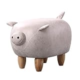 Tier-Fußhocker, niedriger Hocker mit Holzbeinen aus Kunstleder, perfekt für Schlaf- und Wohnzimmermöbel mit Schweine-Design