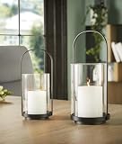 2X Windlicht Minimal aus Metall, schwarz & Glas, Kerzenhalter für Stumpenkerzen, Kerzenglas, Windlichtg
