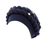 CHENSIYU Fischerhut Gr. S Mode Frauen Friesen Zopf Hut Muslimische Rüschen Wickelmütze Schlafmützen Satin gefütterte Haarhauben Fischerhut 56 (Navy, One Size)