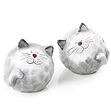 Logbuch-Verlag 2 kugelrunde Katzen Figuren zum Hinstellen 7,5 cm grau weiß – Katzenpaar aus Keramik – Geschenk für Katzenliebhaber