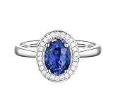 ANAZOZ 18 Karat Weißgold Damen Ring 750, 1.15ct Blau Saphir Verlobungring Klassisch Hochzeitsring mit 0.14ct Diamant Solitärring Ehering Echtschmuck