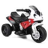 COSTWAY 6V Elektro Motorrad mit Musik und Scheinwerfer, Dreirad Kindermotorrad bis 3km/h, Elektromotorrad mit 2 Stützrädern, Elektrofahrzeug für Kinder von 18-36 Monaten (Schwarz) (Rot)