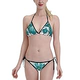 YJWQY Blaugrünes und weißes Blumenmuster Drucken Damen Bikini Set Triangel Lace Up Bikini Bademode Zweiteiliger Badeanzug