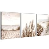 Novart Wandbilder Set Boho - KOMPLETT AUFHÄNGFERTIG - Wohnzimmer Schlafzimmer Deko - 3 Moderne Bilder Beige - N003935