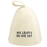 DIYer - Saunahut - inkl. Sauna-Ratgeber - Motiv Aufschrift - Wie läuft's bei dir so? - 100% Baumwolle - Filz Saunamü