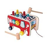 OMVOVSO Klopfbank Holz Hammerspiel Für Kinder Ab 2 Jahre, Ziehen Entlang Bus Spielzeug Hämmerchenspiel Holzspielzeug Für Mädchen Junge,Multi Colored