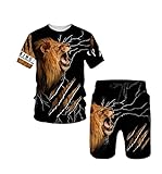 Der König der Löwen Sommer Herren Set Trainingsanzug für Herren 3D-gedrucktes T-Shirt Shorts Sportbekleidung Anzug 14 XXXL