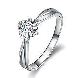 Daesar Verlobung Ring 18K Weißgold für Damen, Blume Ring mit 0.12ct Diamant Hochzeit Ring Weißgold Trauring Größe 58 (18.5)