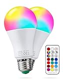 REYLAX Farbige Leuchtmittel LED RGBW Lampe E27 10W, Dimmbare Kaltweiß Edison Glühbirne Lampen Dual Memory 12 Farben LED Birnen, Fernbedienung inklusive, für Wohnzimmer, Partykeller (2-er Pack)