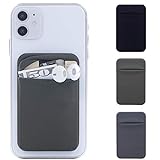Handy-Kartenhalter / Taschen-Aufkleber, dehnbares Lycra für die Rückseite des Telefons mit Klappe, Kreditkarten-/Ausweis-Hülle, selbstklebend, für iPhone, Android, grau), 3 Stück