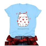 Tops für Damen, kurzärmelig, Rundhalsausschnitt, lässiges T-Shirt, Valentinstag, Herzdruck, Basic-T-Shirt, Sommer, lockeres Workout-Top, leicht, atmungsaktiv, 02sky blue, XXL