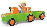 Toddys by siku 0127, Frank Farmy, 2-teiliger Traktor plus Anhänger, Zusammensteckbar, Inkl. beweglicher Spielfigur, Hochwertiger Schwungradmotor, Grün/Orange, Ab 18 Monaten