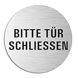 Schild Tür schliessen Türschild aus Aluminium Edelstahloptik selbstklebend Ø 75