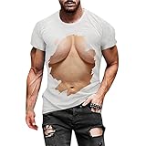 Julhold Shirts für Herren Urlaub Strandurlaub Tops Casual 3D Digitaldruck Muskel Kurzarm T-Shirt Fitness Tee Bluse(02 Weiß,S)
