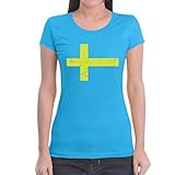 Schweden Flagge Fanshirt Fußball Olympiade Frauen T-Shirt Slim Fit Medium Hellblau