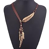 Tpocean Frauen Bohemian Halsband Stil Bronze Seil Kette Feder Anhänger Choker Klobig Erklärung Halskette