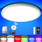 Wifi LED Deckenleuchte Dimmbar, Fernbedienung und APP-Steuerung, Farbwechsel Deckenlampe Kompatibel mit Alexa Google Home, 24W IP44 Ultra Dünn,Smart RGB für Wohnzimmer Schlafzimmer Küche Badezimmer